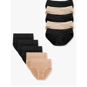 Postpartum Panty Underwear & Under the Bump Bikini Panty Underwear Bundle, 10 Pairs (Neutrals, Small)