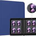 Toploader Binder,4-Pocket Double Sided Top Loaders Binder,Holds 128 Cards in 3"x4" Toploaders,PU Leather Card Binder Abulm for Toploader Trading,Sports,and Gaming Cards (Blue)