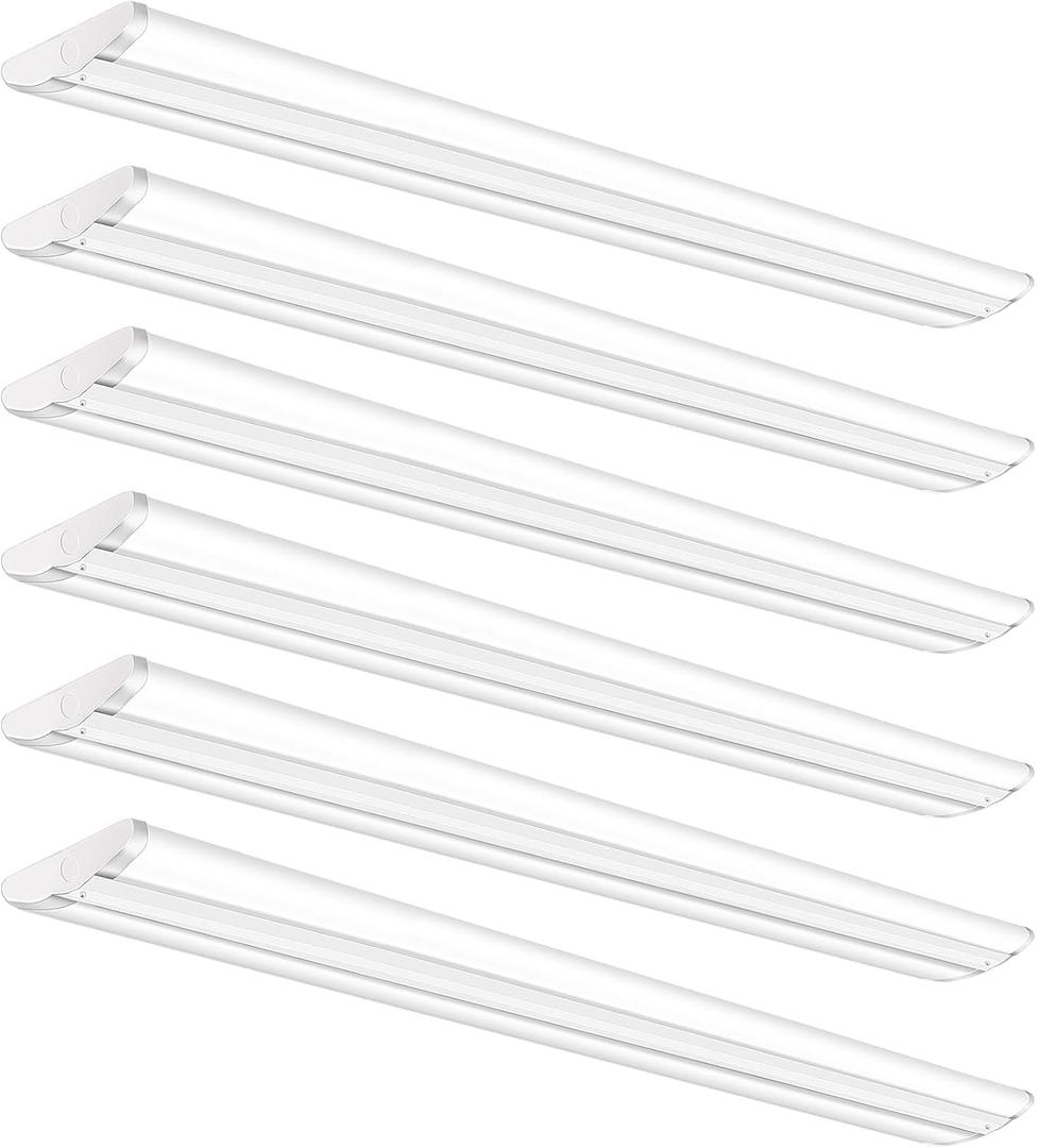 ANTLUX Ultra Slim 4FT LED Wraparound Light, 50W 4 Foot Shop Lights for Garage, No Glare, 5600LM, 6000K, Compact Flush Mount Ceiling Fixtures for Kitchen Workshop, Fluorescent Tube Replacement, 6 Pack (Frosted Diffuser)