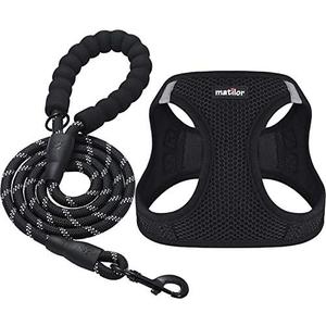 Matilor Dog Harness Step-in Breathable Puppy Cat Dog Vest Harnesses for Small Medium Dogs Black, L