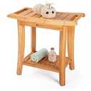 Bamboo Shower Bench Inside Shower Stool with Storage Shelf, Spa Bath Chair for Bathroom, Seat or Organizer for Living Room, Bedroom and Garden (Natural, Medium+ 19.5x10.5x18.5 Inch)