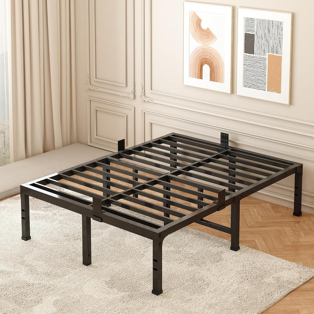FUIOBYVV Queen Bed Frame 18 inch Heavy Duty Metal Platform Bed Frame Queen Size Support Up to 3500 lbs,No Box Spring Needed/No Shaking/Steel Slat Support/Noise Free/Easy Assembly