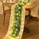 1Pcs Eucalyptus Garland with Lights, Greenery Garland, Green Garland with Flowers, 5.9FT Artificial Faux Eucalyptus Leaves Vines for Table Mantle Home Wedding Party Indoor Outdoor Decor