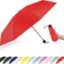 Mini Travel Umbrella Compact Small Size, UV Protection for Sun & Rain, Lightweight Folding, Wind Resistant, Small Backpack Purse Size for Women Kids (Red)