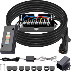 CheeMuii 15 FT 7 Way Trailer Cord and 7 Gang Junction Box Kit with 12 V Breakaway Switch and Plug Holder Heavy Duty Trailer Wiring Harness Kit for Trailers RVs Campers