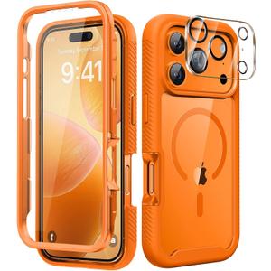 Magnetic for iPhone 17 Pro Max Case with Built-in Sensitive Screen Protector, Full-Body Dual Front& Back Protective Phone Case[Compatible with MagSafe] DropProof 17 ProMax Cover 6.9",Orange