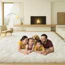 8x10 Area Rugs Living Room, Cream White Large Plush Fluffy Bedroom Carpet, Non-Slip Upgraded Indoor Thick Soft Rug, Modern Plush Carpet Suitable for Kids Home Decor Aesthetics Dorm.