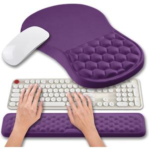 Hokafenle 2 in 1 Ergonomic Mouse Pad Wrist Support & Wrist Rest for Computer Keyboard Set, with Relieve Carpal Tunnel Pain Massage Bulge and Full Memory Gel Design (2In1 Set, Dark Purple)