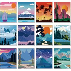 Sherr 12 Pcs Pre Drawn Canvas Pre Printed Canvas for Adults Sip and Paint Party Canvases Painting Kit for Summer Easter Mother's Day Party Favor(Landscape,8 x 10 Inch)