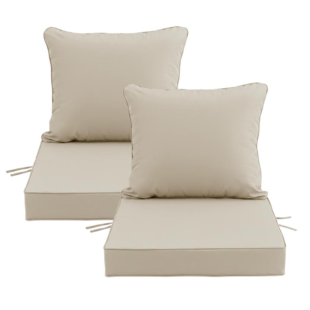 19x19 Inch Patio Chair Cushions Set of 2, Outdoor Furniture Cushions - Removable Cover, Water-Repellent, Fade-Resistant, Non-Slip Bottom & Straps, Replacement for Lawn, Porch & Deck Chair - Cream