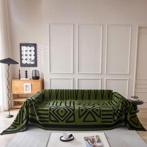 VClife Boho Couch Cover for 3 Cushion Couch Chenille Sofa Cover for Sectional Sofa, Modern Forest Green Sofa Slipcover Washable Couch Covers for L-Shape Sofa Reversible Sofa Protector 71''x134''