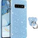 GUAGUA Compatible with Samsung Galaxy S10 Case 6.1 Inch Glitter Sparkle Bling Shiny Cute Cover for Women Girls with Extra Finger Ring Holder Kickstand Slim Protective Cases for Galaxy S10 Blue