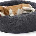 Bedsure SupportMax™ Calming Dog Bed Medium Size Dog - 30in Donut Round Washable Medium Pet Bed, Anti-Slip＆Removable Cover,420GSM Anti-Anxiety Fluffy Plush Faux Fur,Fits up to 45 lbs Pets