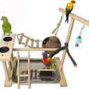 Parrots Playground Bird Play Stand Natural Wood Parrot Perch Gym Playpen Parakeet Nest with Feeder Cups Ladders Lovebirds Cage Accessories Toy Exercise Activity Center for Conure Cockatiel Lovebirds