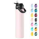 Fijinhom 24oz Insulated Stainless Steel Water Bottle, Wide Mouth Double Wall Vacuum, Silicone Straw, Sweat & Leak Proof, BPA Free Insulated Water Flask for Travel, Keep Cold 24h Hot 12h, Light Pink