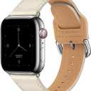 POWER PRIMACY Leather Bands Compatible with Apple Watch Band 38mm 40mm 41mm 42mm-Series 11/10,Genuine Leather Strap Compatible for Women Men iWatch SE Series 11 10 9 8 7 6 5 4 3 2 1(Ivory white/Silve)