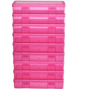9 Pack Medium Colored Plastic Hobby Art Craft Organizer, Mini Plastic Storage Containers with Latching Lid, for Pencil Box, Lego, Crayon (Pink)