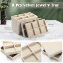 Highergo 8 Pcs Small Velvet Jewelry Trays Stackable Drawers Organizer Ring Earring Storage Trays, 8.3x4.7x1''(6 Grids)