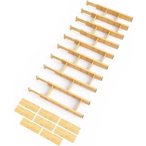 SpaceAid Bamboo Drawer Dividers with Inserts and Labels, Kitchen Adjustable Drawer Organizers, Expandable Organization for Home, Office, Dressers, 10 Dividers with 24 Inserts (17"-22" Natural)