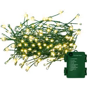 Battery Operated Christmas Cluster Lights, 20FT 200 Micro LED Fairy Lights with 8 Modes and Auto Timer, Green Copper Wire for Indoor Outdoor Christmas Tree Wreath Garland Garden Party,Warm White