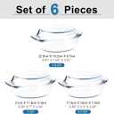 Set of 6 Pieces Round Tempered Glass Casserole Dish with Lids, Glass Casserole Baking Dish Set for Oven, Freezer and Dishwasher Safe - 0.7QT+1QT+1.5QT