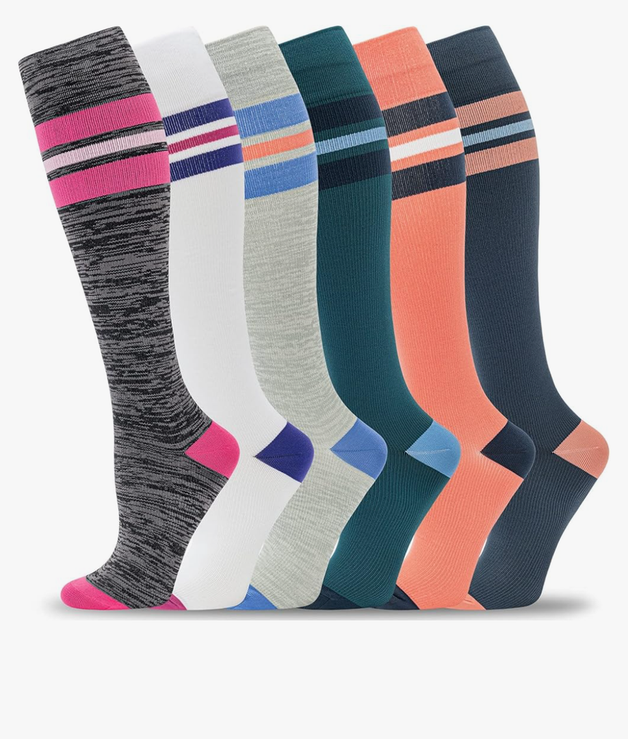 fenglaoda Compression Socks Women Men 6 Pairs, Knee High Best Support Circulation Socks for Running, Travel, Flight, Nurse