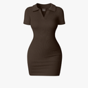 OQQ Women's Mini Dresses Sexy Ribbed Short Sleeve Tummy Control Bodycon Mini Dress XL, Darkbrown
