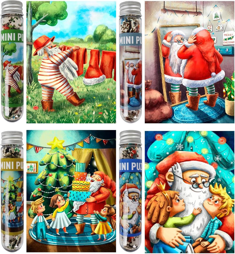 MISITU Small Jigsaw Puzzles for Adults Challenging Puzzle Small Puzzles Mini Jigsaw Puzzles 150 Pieces Micro Tiny Puzzle Christmas Jigsaw Puzzle Santa Claus Travel Puzzles 6 x 4 inch 4 Packs
