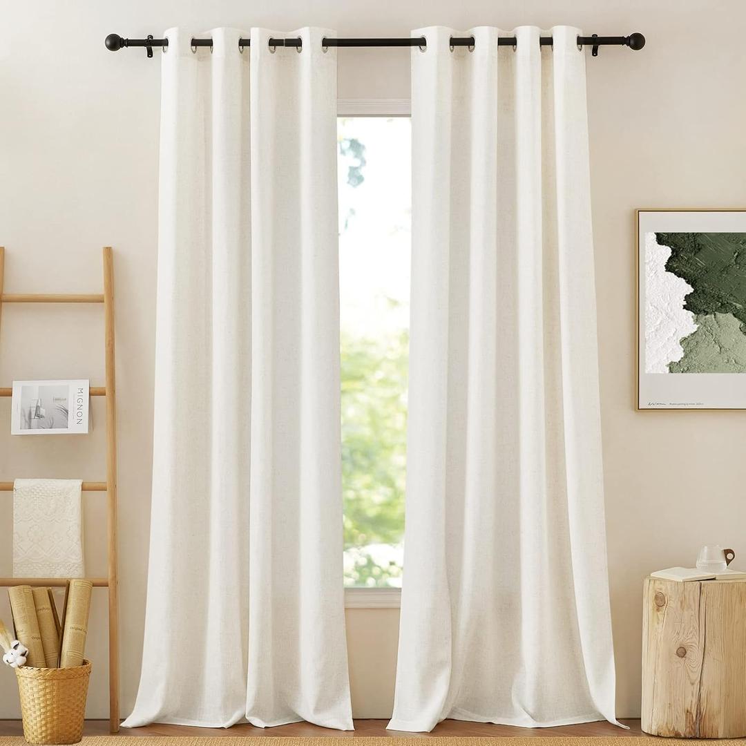 NICETOWN Flax Polyester Linen Curtains for Windows 84 inch Length, Grommet Semi Sheer Vertical Drapes Privacy Added with Light Filtering for Bedroom/Living Room, W52 x L84, 2 Pieces