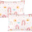 Toddler Pillowcase 2 Pack, 13 X 18 Kids Travel Pillow Case Cover with Envelope Closure, Super Soft & Breathable Small Pillow Cases for Girls, Pink Rainbow