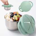 1 Pack Snack Containers for Toddlers, Stainless Steel Toddler Snack Cups with Silicone Food Catcher & Lids,Snack Cups for toddlers Spill Proof (Matte Green)