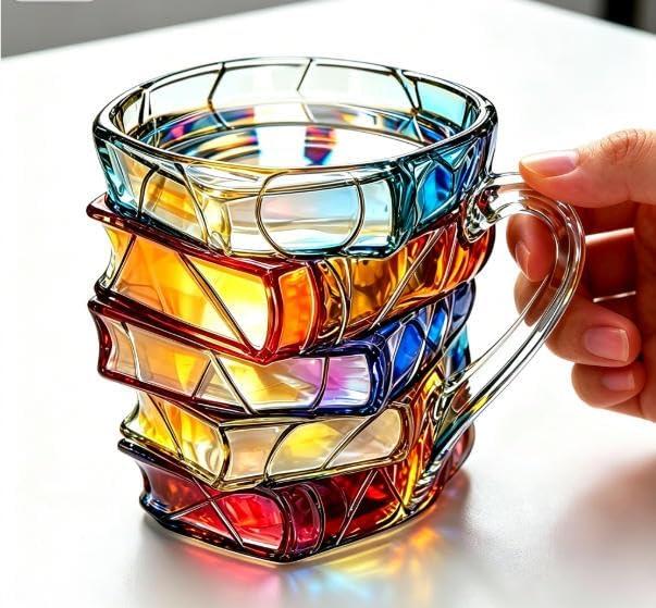 3D Book Shaped Glass Coffee Mug, 12oz Unique Stacked Books Cup for Hot & Cold Drinks, Creative Gift for Book Lovers Readers Writers