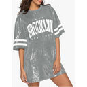 Jigfar Women's Sparkly Sequin Short Sleeve T-Shirt Dress Casual Loose Cute Tunic Blouse, L, Gray