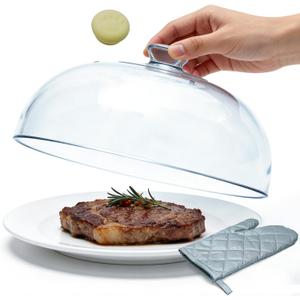 Glass Microwave Splatter Cover for Food, 10 Inch, One-Piece Integrated Handle Dome Design, Heavy-Duty Food Guard with Heat-Resistant Silicone Anti-Scald Cap, BPA-Free, Dishwasher Safe