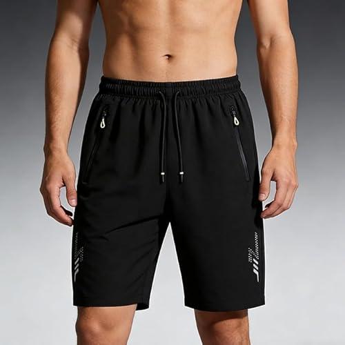 Men's Quick Dry Athletic Shorts with Zipper Pockets, Lightweight for Running, Workouts, Casual & Outdoor Activities (Black,X-Large)