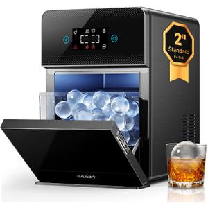 ecozy 2" Clear Ice Ball Maker Countertop with CrystalFlux Technology, 4 pcs in 40 Mins, 144 pcs/Day, Sphere Ice Maker with Automatic Water Supply, Self-Cleaning, Enhanced Insulation for Whiskey Bar
