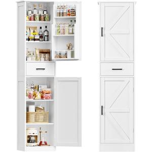 TEENFON Tall Storage Cabinet with 3 Door Shelves & 1 Drawer, Narrow Kitchen Pantry Cabinet for Living Room, Bathroom, Entryway, White