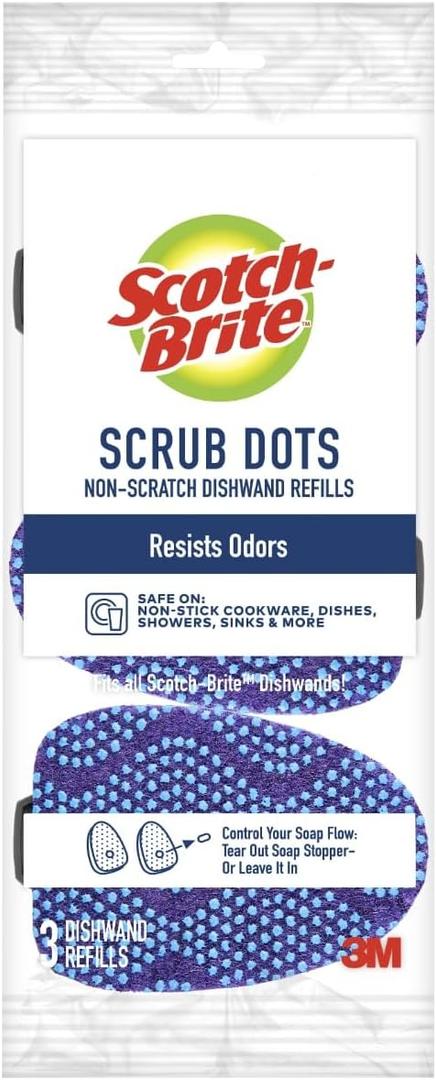 Scotch-Brite Scrub Dots Non-Scratch Dishwand Refills, Dishwand Refills for Cleaning Kitchen, Bathroom, and Household, Non-Scratch Refills Safe for Non-Stick Cookware, 18 Dishwand Refills