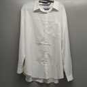 Womens Button Down Shirts Dress Shirts Long Sleeve Collared Blouses V Neck Work Office Tunic Chiffon Tops (3X-Large, White)