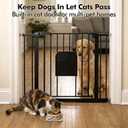 Metal Pet Gate with Cat Door, Adjustable Dog Gate for Doorways & Stairs, Pressure Mounted, Auto-Close, No Tools Needed, 29-45 Inches, Black