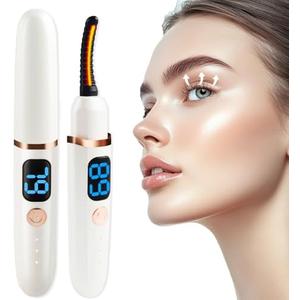 Heated Eyelash Curlers with Battery Indicator, 3 Temperature Modes LED Display Electric Eyelash Curler USB Rechargeable Makeup Tools (Whtie)