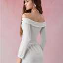 SHENHE Women's Off Shoulder Dress Long Sleeve Ruffle Ribbed Nightgowns Babydoll Lingerie Set (White, M)