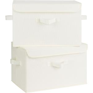 GRANNY SAYS Storage Bins with Lids, Fabric Storage Boxes, Closet Organizers and Storage, Storage Baskets for Shelves, Toy Box, Ivory White, 2-Pack