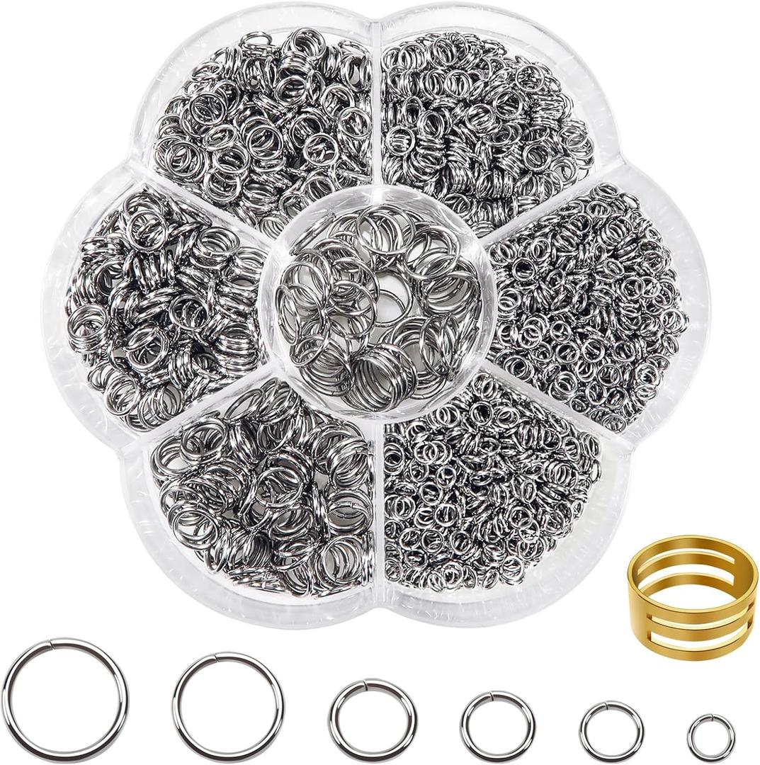 TOAOB 1000pcs Jump Rings for Jewelry Making Stainless Steel Open Jump Rings Connectors O Ring Chainmail for DIY Crafts Necklaces Bracelets Keychains 4mm 5mm 6mm 7mm 8mm 10mm