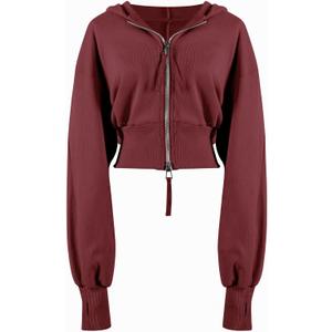 Arssm Cropped Hoodie Women Zip Up Long Sleeve Sweatshirts Casual Fashion Hooded Workout Jacket Crop Top (Red, XS)