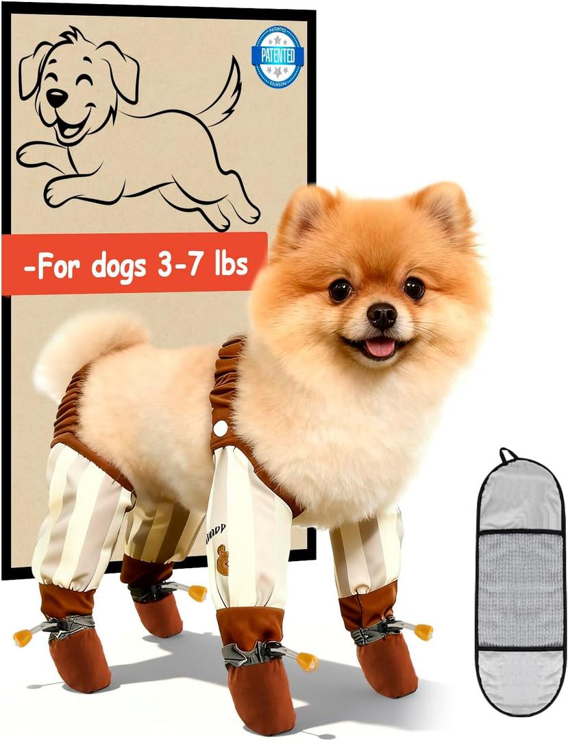 Dog Suspender Boots, Outdoor Anti Dust Pants with Shoes for Dogs, Adjustable Anti Slip Paw Protector Booties for Small & Medium Dogs (S)