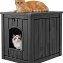 Outdoor Cat House Weatherproof, Resin Cat Houses for Outdoor Indoor Cats, Cat Box Enclosure, Easy to Assemble & Clean, Black