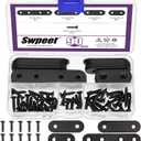 Swpeet 26Pcs 4 Sizes 77mm/57mm/47mm/37mm Stainless Steel Black Straight Corner Braces Sturdy Metal Brackets Mending Repair Plate Kit with 64Pcs Screws for Wooden Frame Bed Furniture Bookshelf