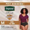 Depend Silhouette Adult Incontinence & Postpartum Bladder Leak Underwear for Women, Maximum Absorbency, Medium, Black, 56 Count (2 Packs of 28), Packaging May Vary