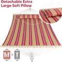 SUNCREAT Double Hammock Quilted Fabric Swing with Spreader Bar, Detachable Pillow, 55 x79 Large Hammock, Red Stripes